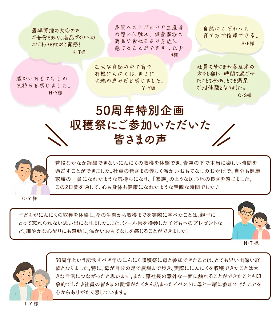 50周年特別企画収穫祭にご参加いただいた皆さまの声